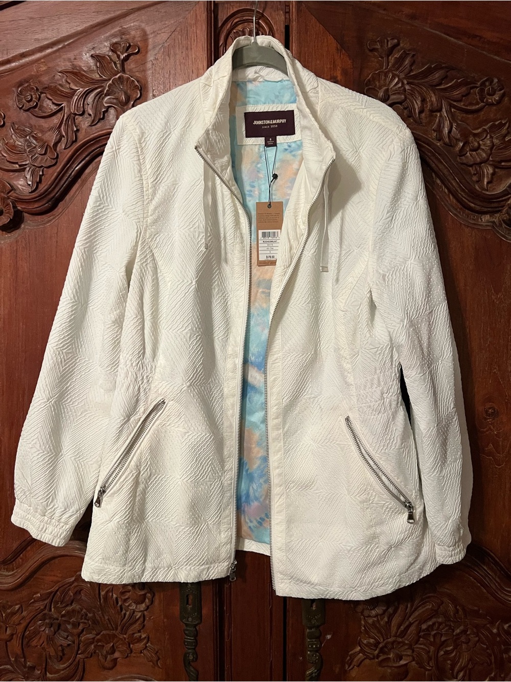 Johnston & Murphy White Textured Zip-Front Utility Jacket sz S